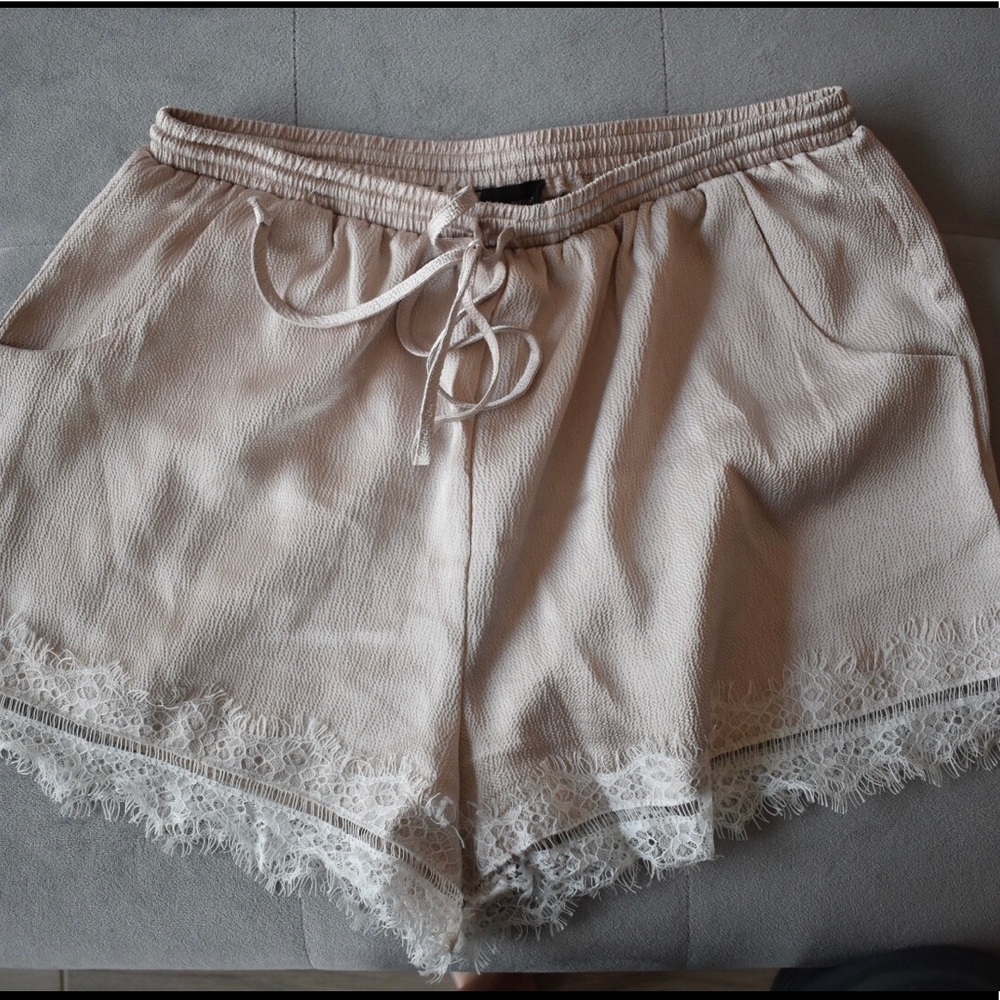 Blush Pink Silk & Lace Shorts